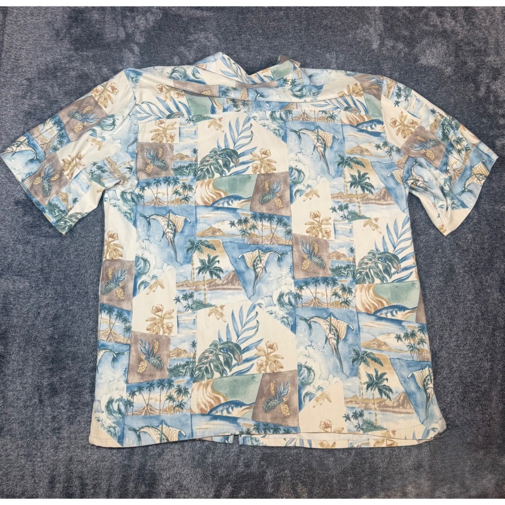Paradise Coves Mens XL Silk Hawaiian Shirt Blue Marlin Tropical Camp Aloha Shirt - Picture 3 of 5
